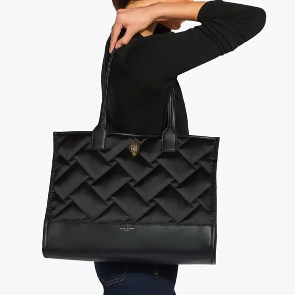 KURT GEIGER LONDON Black Quilted Recycled Shopper Bag Brass Eagle NWT - Picture 2 of 14